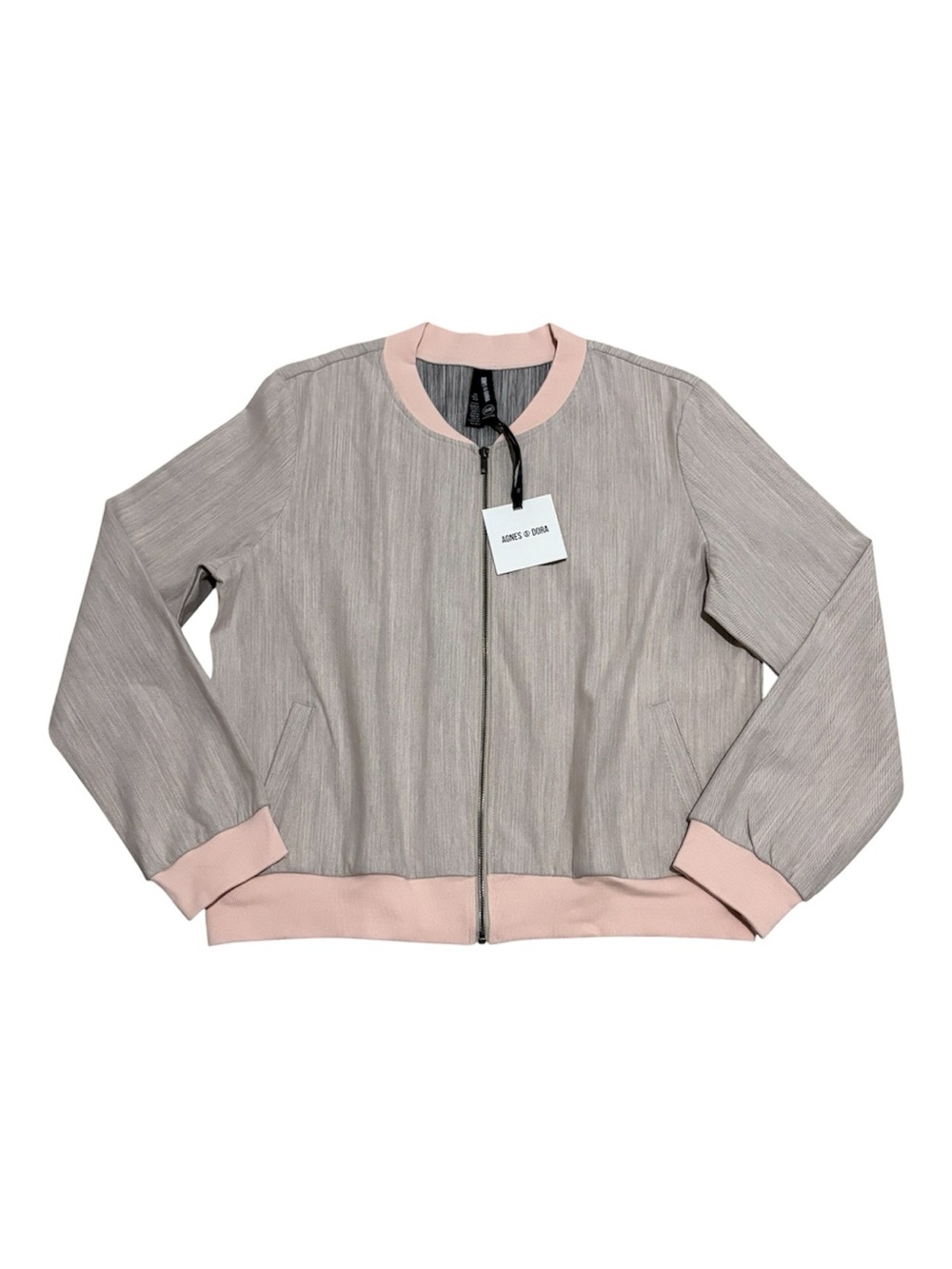 Agnes & Dora Pink & Heathered Grey Bomber Jacket with Pink Trim